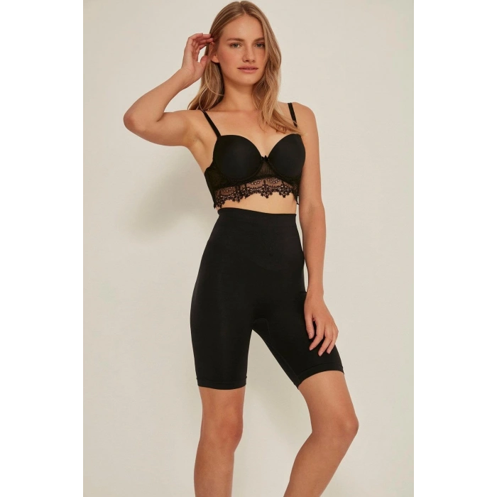 MARSiLYAN-  Siyah MI Emay 3005 Soft Uzun Paçalı Boxer Korse