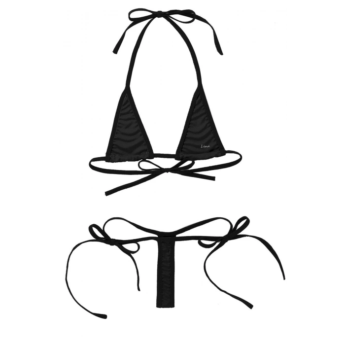 MARSİLYAN-- Siyah Mikro Bikini Sütyen Külot Fantezi İç Çamaşırı Takımı