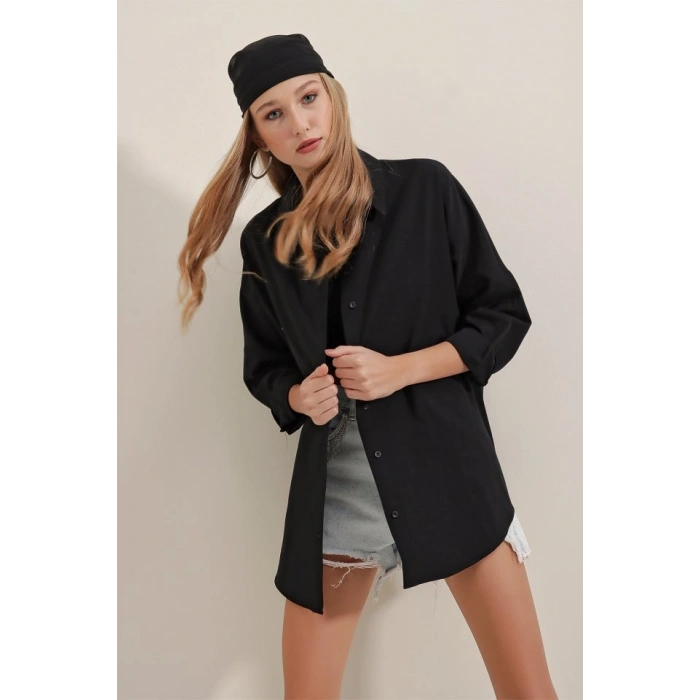 MARSiLYAN- Siyah Oversize Uzun Basic Gömlek 3900