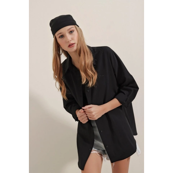 MARSiLYAN- Siyah Oversize Uzun Basic Gömlek 3900
