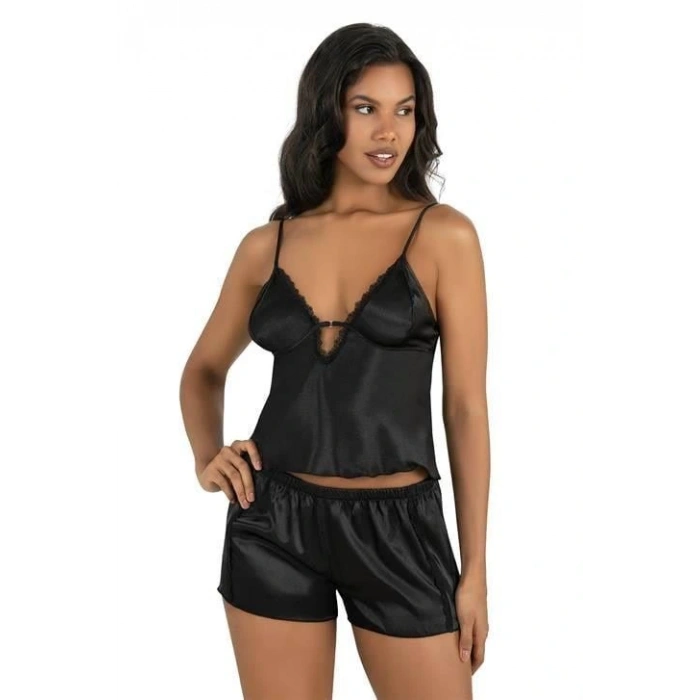 MARSiLYAN-  Siyah Saten Şort Takımı 9207