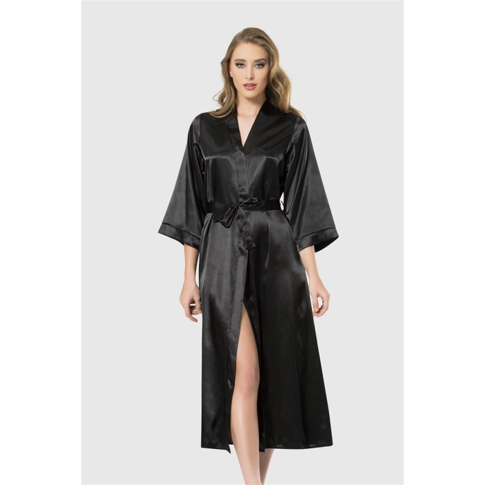 MARSiLYAN-  Siyah Uzun Saten Sabahlık