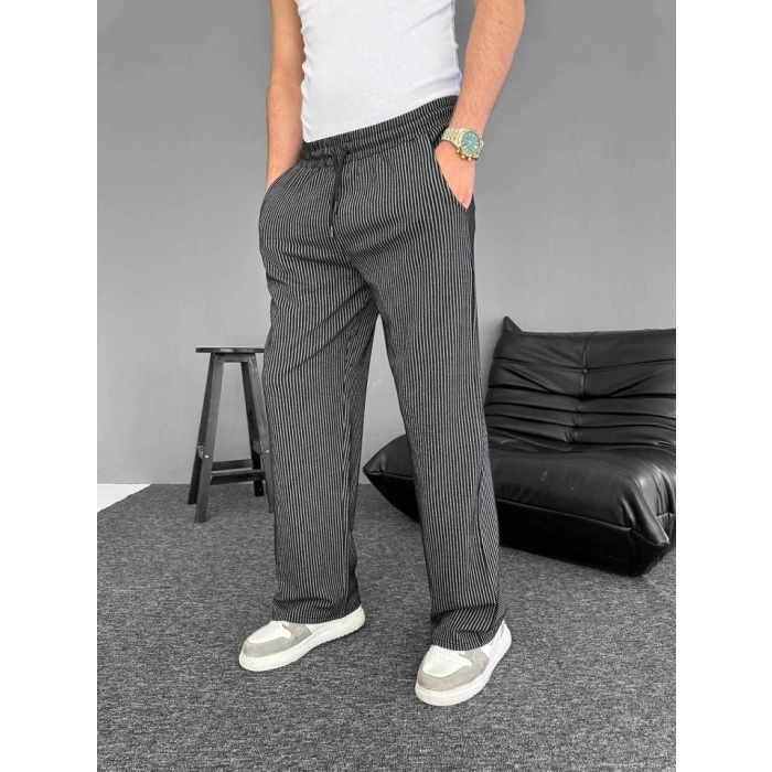 MARSiLYAN- Su Yolu Çizgili Cepli Pantalon - Siyah