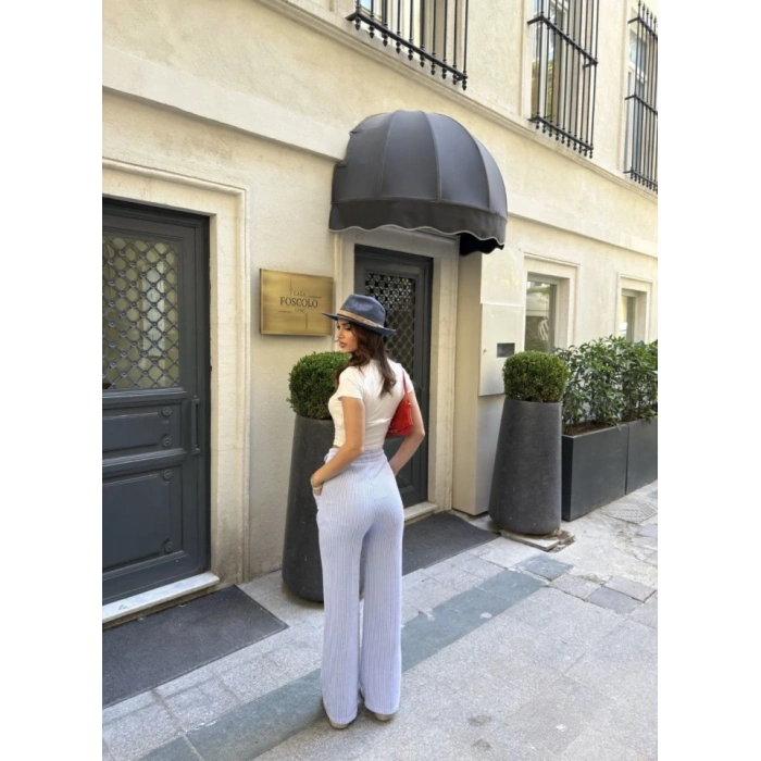 MARSiLYAN- Su Yolu Çizgili Kolay Kombinle Ne Bilir Cepli Pantolon - Açık Mavi