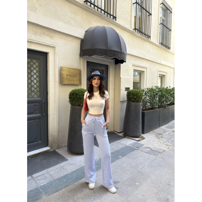 MARSiLYAN- Su Yolu Çizgili Kolay Kombinle Ne Bilir Cepli Pantolon - Açık Mavi