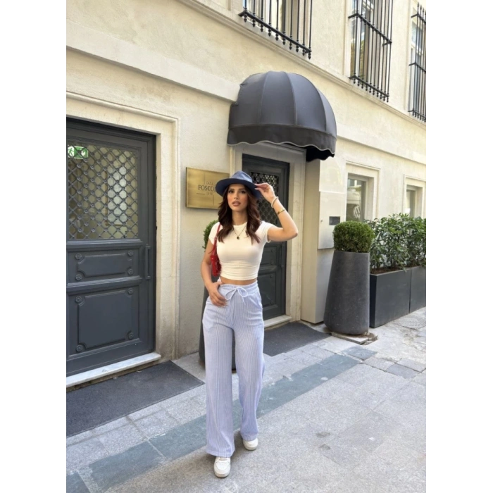 MARSiLYAN- Su Yolu Çizgili Kolay Kombinle Ne Bilir Cepli Pantolon - Açık Mavi