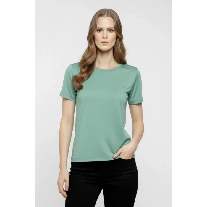 MARSiLYAN- T-Shirt Bisiklet Yaka Slim Fit Likralı Tişört Günlük Basic Body - Mint Yeşili