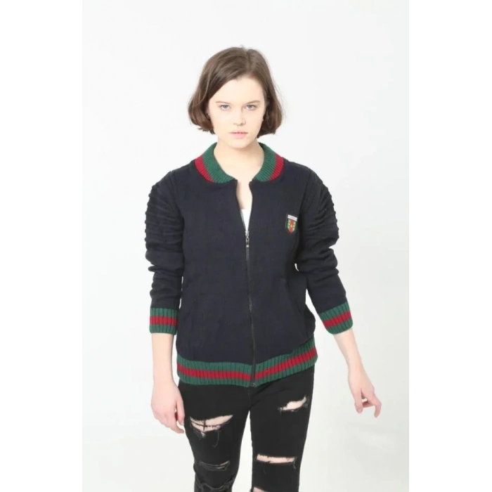 MARSiLYAN- Tam Fermuarlı Triko Hırka - Lacivert