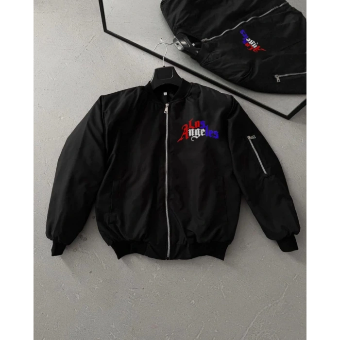 MARSiLYAN- Tam Fermuarlı Uzun Kol Baskılı Bomber Ceket - Siyah