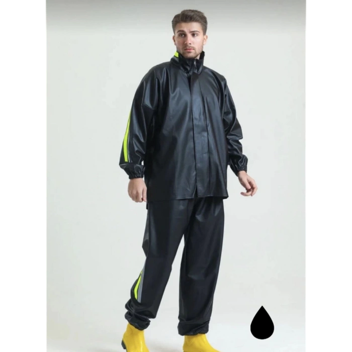 MARSiLYAN- Tam Kalıp Motorcu Kurye Su Gecirmez Yağmurluk Takım - Siyah