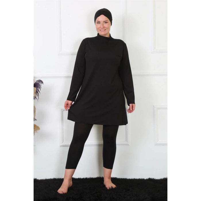 MARSiLYAN- Tam Kapalı Büyük Beden Siyah Mayo