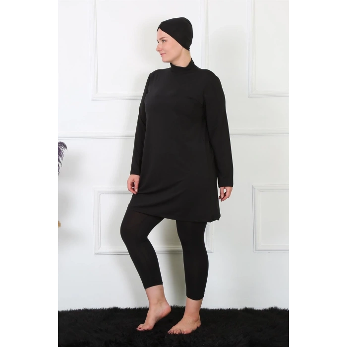 MARSiLYAN- Tam Kapalı Büyük Beden Siyah Mayo