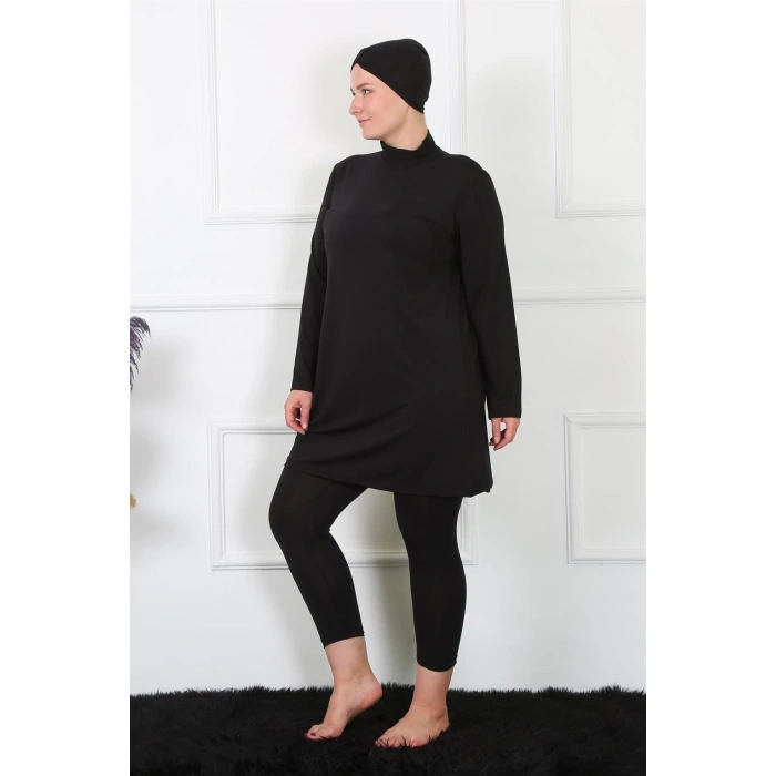 MARSiLYAN- Tam Kapalı Büyük Beden Siyah Mayo