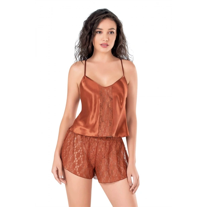 MARSiLYAN-  Tarçın Saten Babydoll Şort Takımı