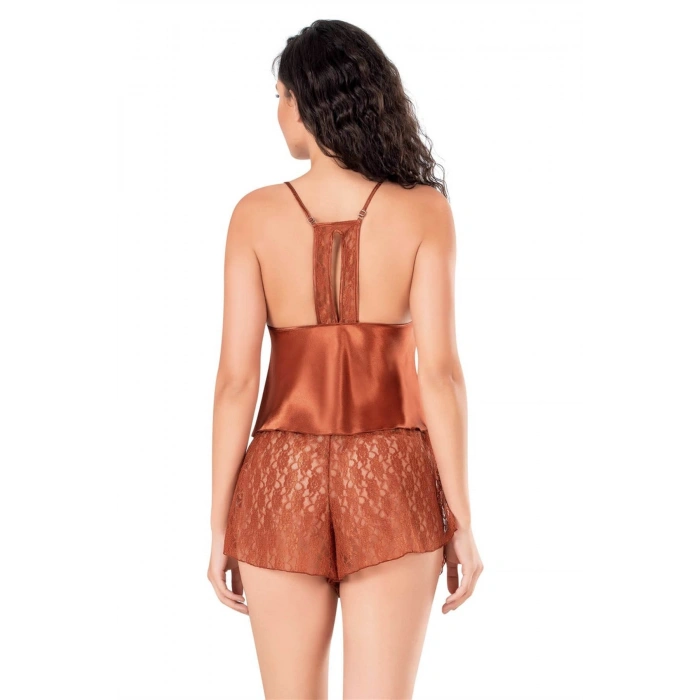 MARSiLYAN-  Tarçın Saten Babydoll Şort Takımı