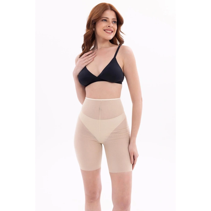 MARSiLYAN-  Ten MI EMAY 2705 Lazer Tül Toparlayıcı Paçalı Boxer Hayalet Korse