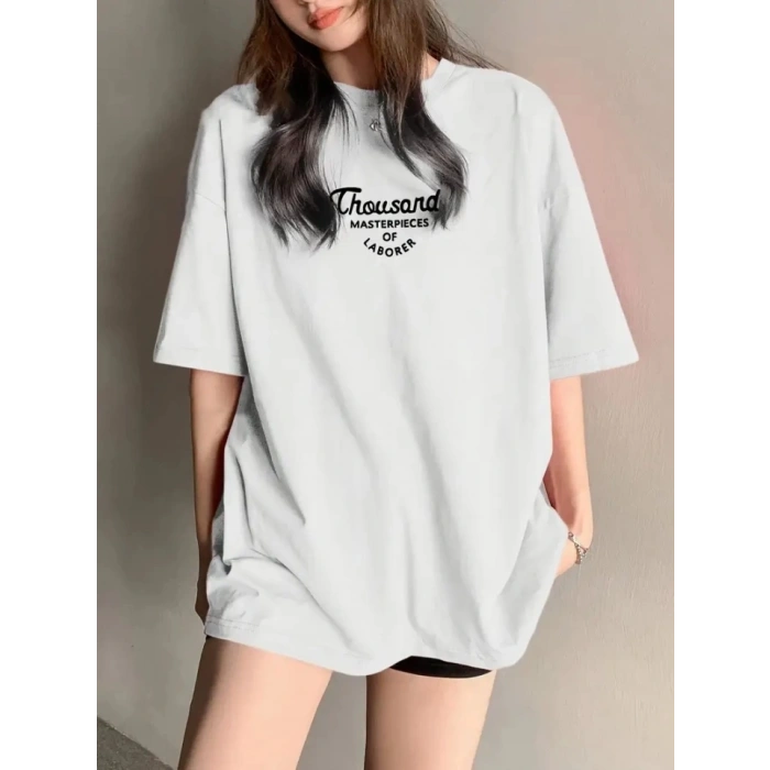 MARSiLYAN- Thousand Baskılı Oversize Bisiklet Yaka T-shirt - Beyaz