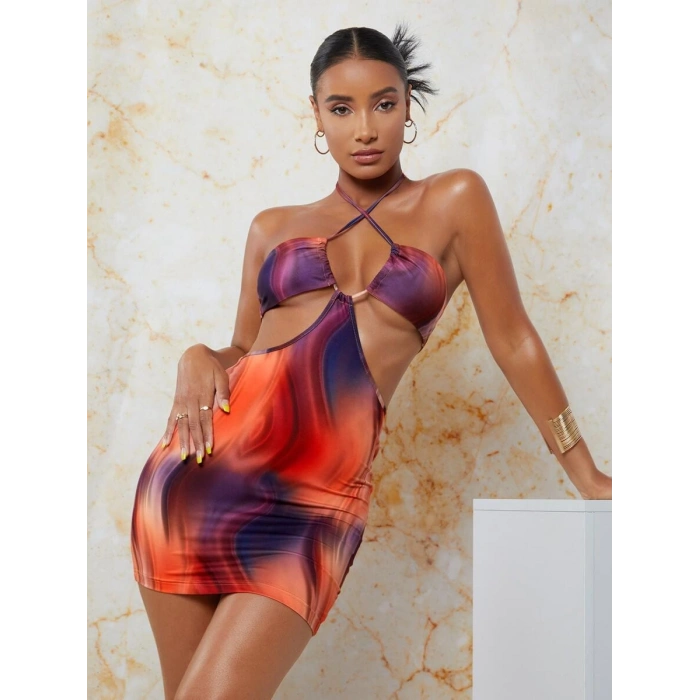 MARSiLYAN-  Transparan Detaylı Omuz Dekolteli Mini Fantezi Elbise