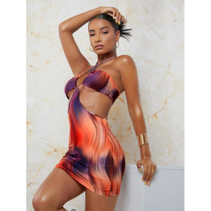 MARSiLYAN- Transparan Detaylı Omuz Dekolteli Mini Fantezi Elbise