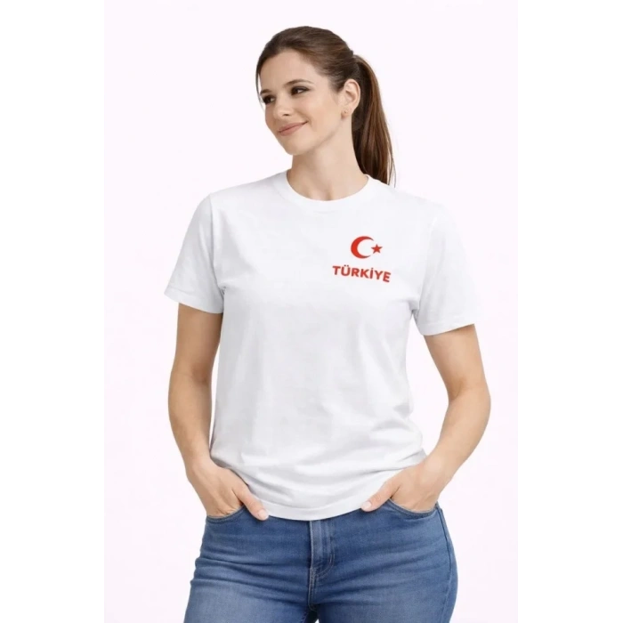 MARSiLYAN- TÜRKİYE Ay Yıldız Baskılı Taraftar Forma T-Shirt - Beyaz