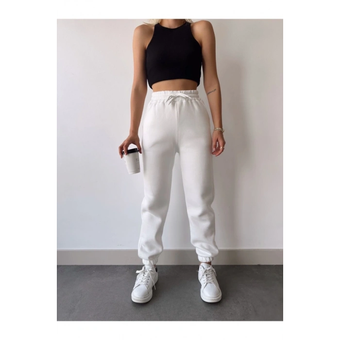 MARSiLYAN- Üç İplik Basic Lastikli Eşofman Pantolon - Beyaz