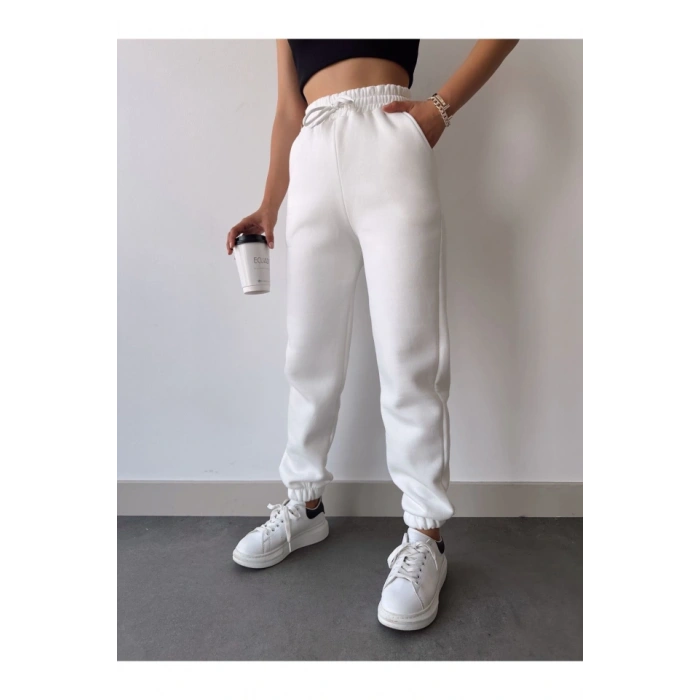 MARSiLYAN- Üç İplik Basic Lastikli Eşofman Pantolon - Beyaz