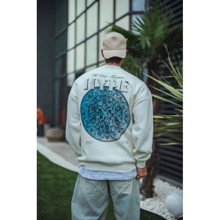 MARSiLYAN- Üç İplik Bisiklet Yaka Baskılı SweatShirt - Beyaz