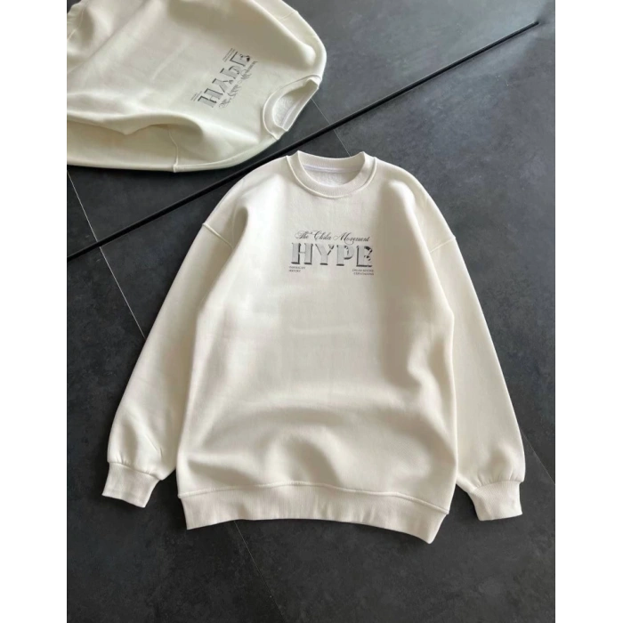 MARSiLYAN- Üç İplik Bisiklet Yaka Baskılı SweatShirt - Beyaz