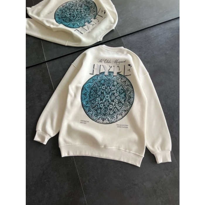 MARSiLYAN- Üç İplik Bisiklet Yaka Baskılı SweatShirt - Beyaz