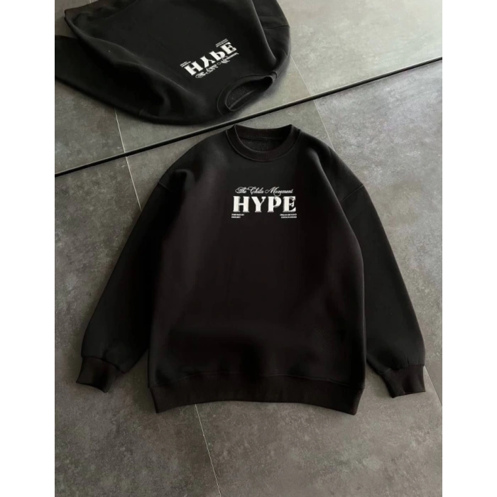 MARSiLYAN- Üç İplik Bisiklet Yaka Baskılı SweatShirt - Siyah