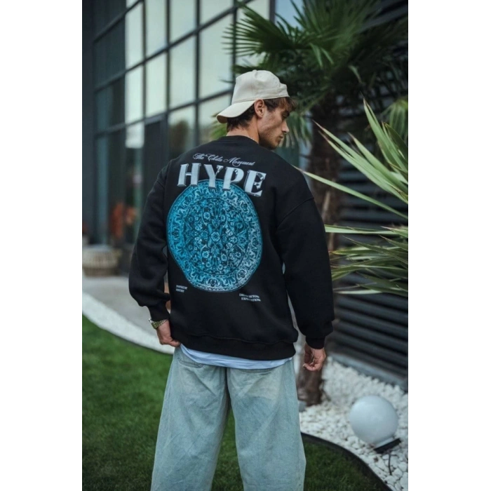 MARSiLYAN- Üç İplik Bisiklet Yaka Baskılı SweatShirt - Siyah