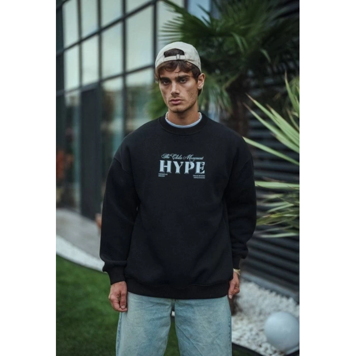 MARSiLYAN- Üç İplik Bisiklet Yaka Baskılı SweatShirt - Siyah