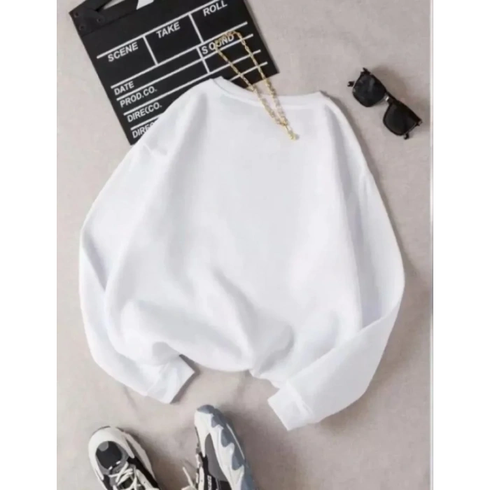 MARSiLYAN- Üç İplik Biskilet Yaka Basic SweatShirt - Beyaz