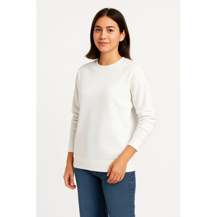 MARSiLYAN- Üç İplik Düz Bisiklet Yaka SweatShirt - Beyaz