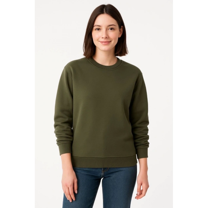 MARSiLYAN- Üç İplik Düz Bisiklet Yaka SweatShirt - Haki