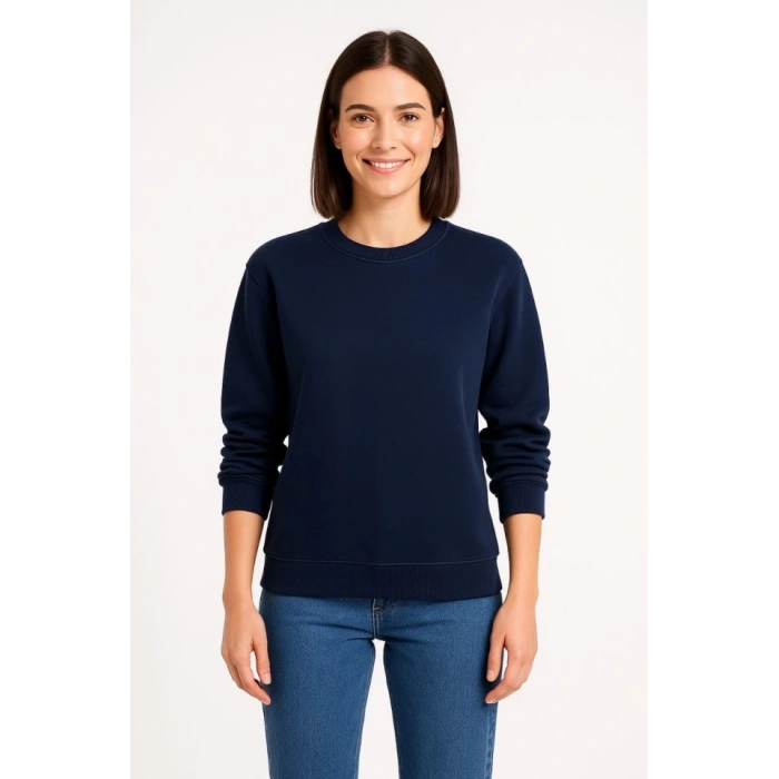 MARSiLYAN- Üç İplik Düz Bisiklet Yaka SweatShirt - Lacivert