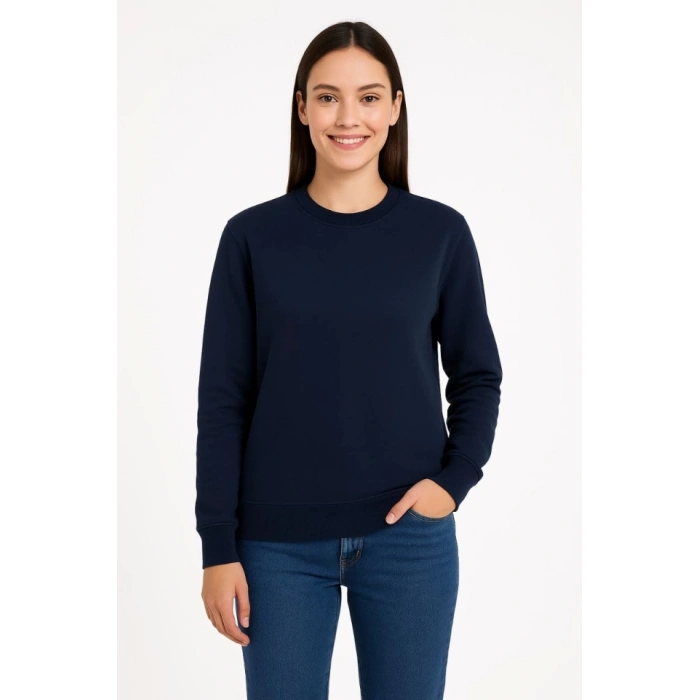 MARSiLYAN- Üç İplik Düz Bisiklet Yaka SweatShirt - Lacivert