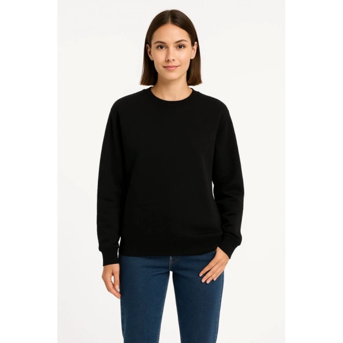 MARSiLYAN- Üç İplik Düz Bisiklet Yaka SweatShirt  - Siyah