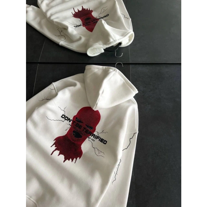 MARSiLYAN- Üç İplik Kapşonlu Baskılı Oversize SweatShirt- Beyaz