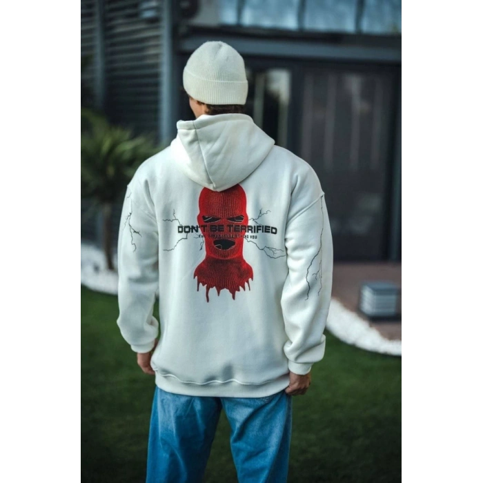 MARSiLYAN- Üç İplik Kapşonlu Baskılı Oversize SweatShirt- Beyaz