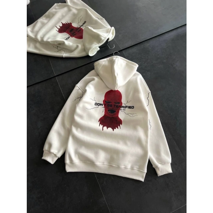 MARSiLYAN- Üç İplik Kapşonlu Baskılı Oversize SweatShirt- Beyaz