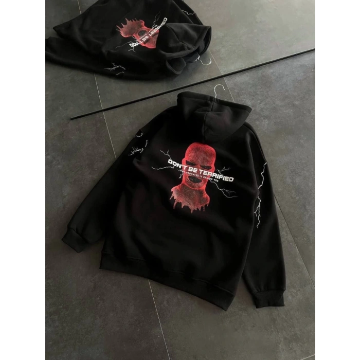 MARSiLYAN- Üç İplik Kapşonlu Baskılı Oversize SweatShirt- Siyah