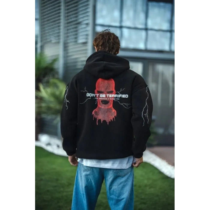 MARSiLYAN- Üç İplik Kapüşonlu Baskılı Oversize SweatShirt- Siyah