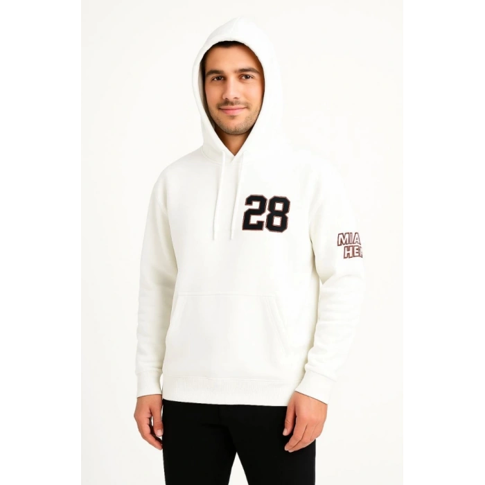 MARSiLYAN- Üç İplik Kapüşonlu Ön Ve Arka Baskılı SweatShirt Hoodie - Beyaz