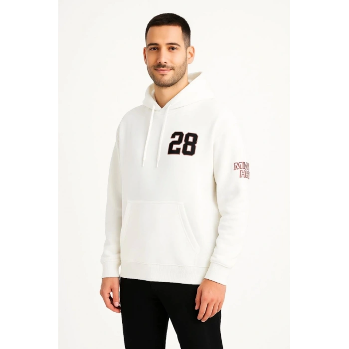 MARSiLYAN- Üç İplik Kapüşonlu Ön Ve Arka Baskılı SweatShirt Hoodie - Beyaz
