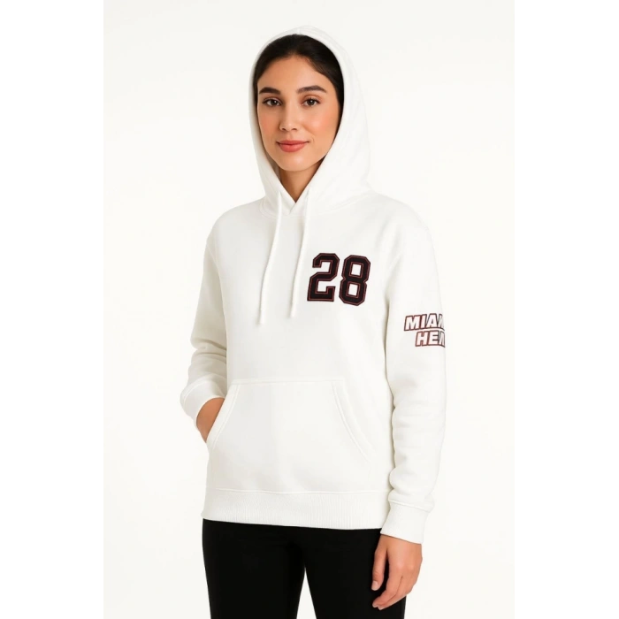 MARSiLYAN- Üç İplik Kapüşonlu Ön Ve Arka Baskılı SweatShirt Hoodie - Beyaz