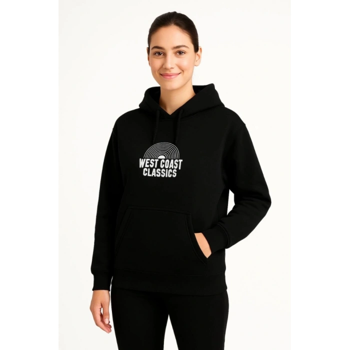 MARSiLYAN- Üç İplik Kapüşonlu Ön Ve Arka Baskılı SweatShirt Hoodie - Siyah