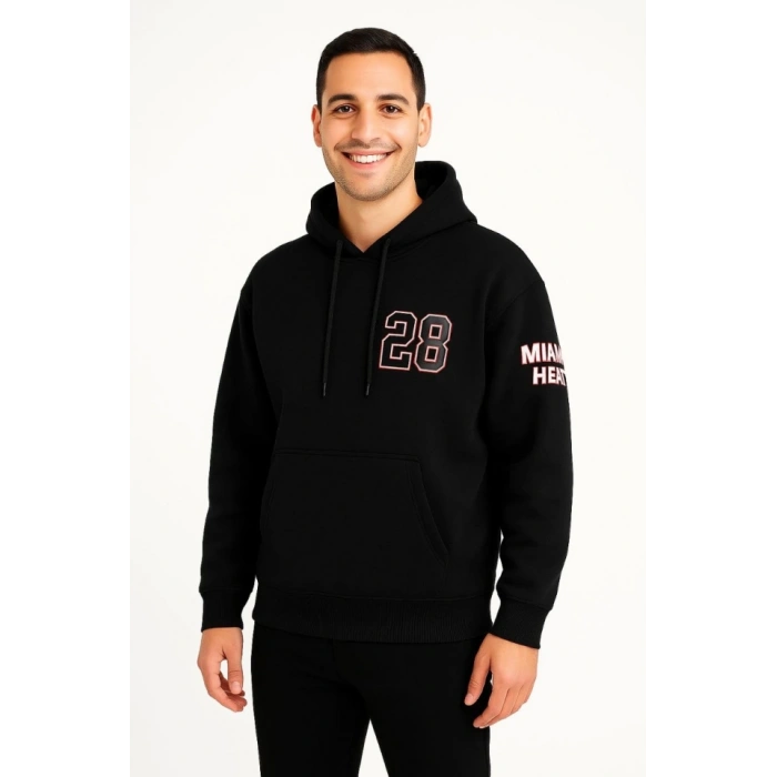 MARSiLYAN- Üç İplik Kapüşonlu Ön Ve Arka Baskılı SweatShirt Hoodie - Siyah