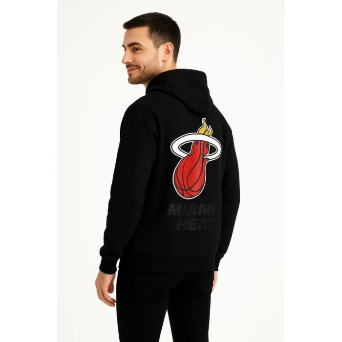 MARSiLYAN- Üç İplik Kapüşonlu Ön Ve Arka Baskılı SweatShirt Hoodie - Siyah