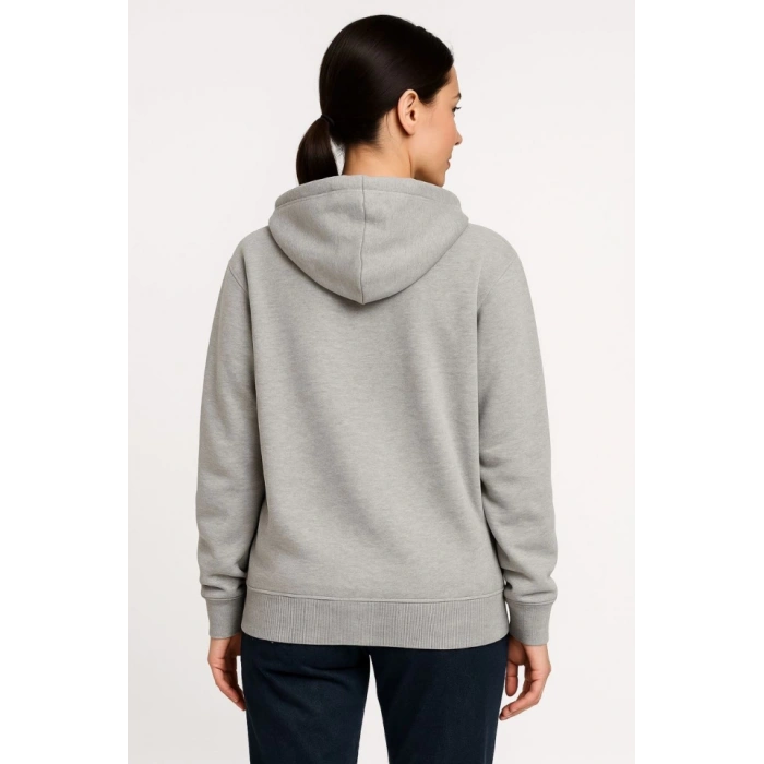 MARSiLYAN- Üç İplik Kapüşonlu Tam Fermuarlı Kanguru Çepli SweatShirt Hoodie - Gri